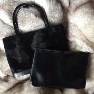Black Fur and Leather Lancome Handbag